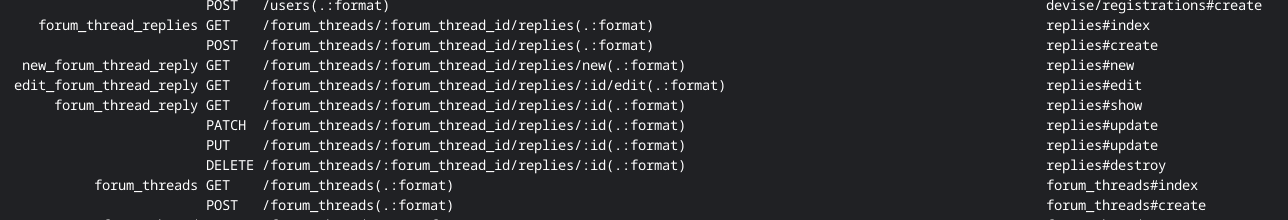 A bash command output showing the new forum thread replies routes