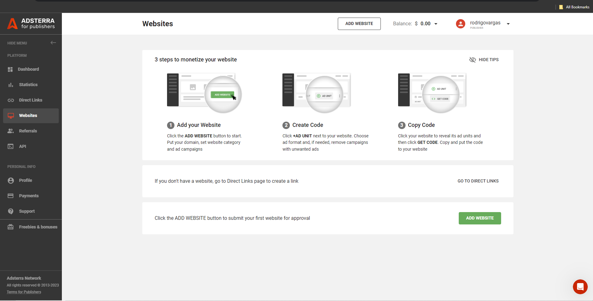 AdsTerra Dashboard view