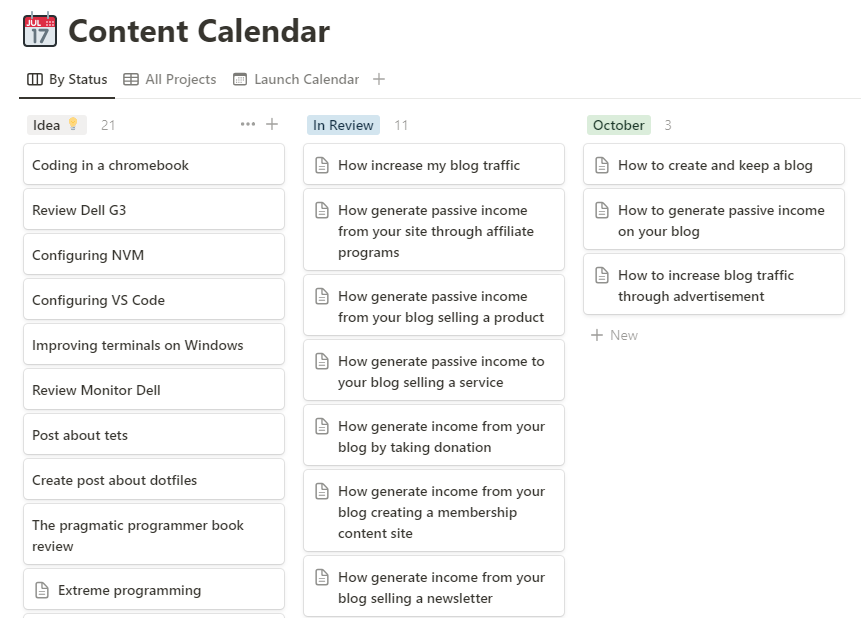 My Notion Content Calendar